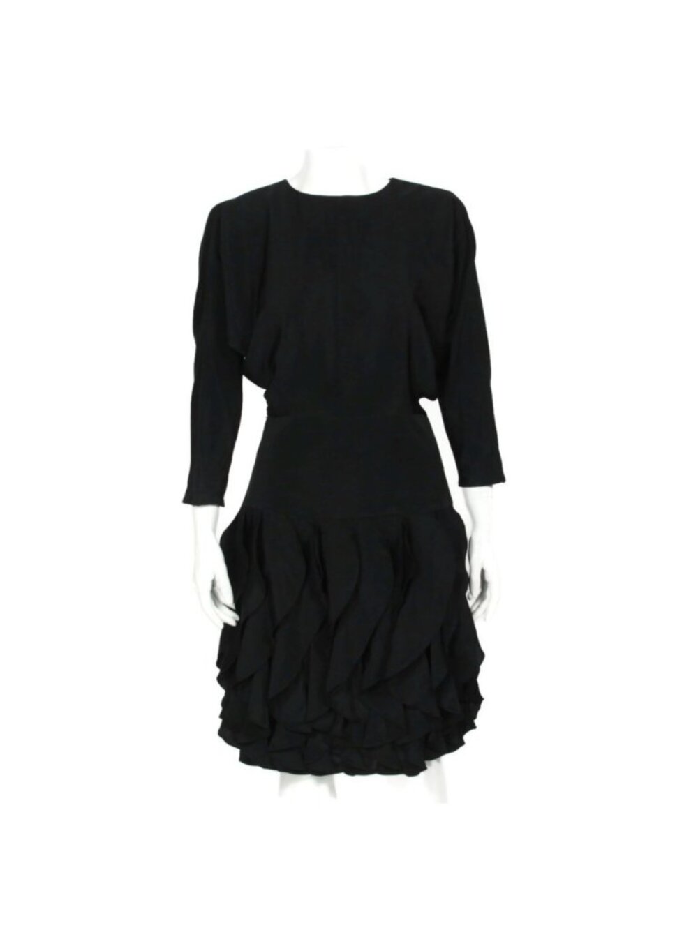 Vtg 60s Black Cocktail Dress Flutter Vertical Tier Skirt Dolman Sleeve sz 4 /307